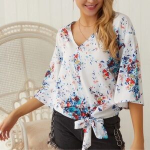 FLORAL TIE FRONT BOUTIQUE TOP